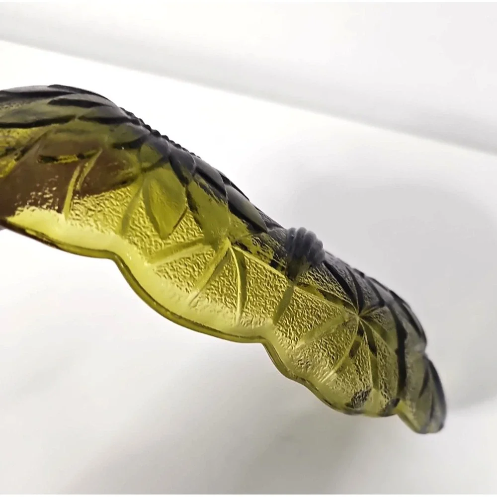 Vintage Indiana Glass Lily Pons Avocado Green Sunflower Oval Relish Tray Dish